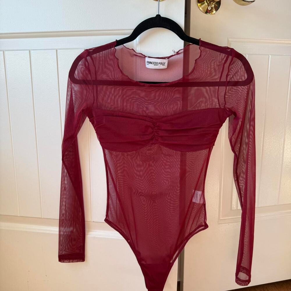 Princess Polly Burgundy Mesh Bodysuit